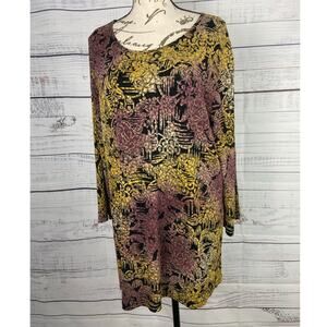 JM Collection Burnout Tunic Top Womens Plus 2X Floral Scoop Neck Stretch